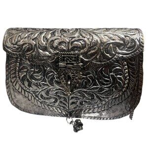 Handmade Oxidized Silver Brass Clutch | Vintage Metal Purse